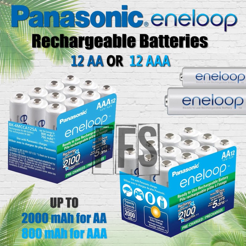 Panasonic Eneloop Rechargeable Batteries 12 AA OR 12 AAA Fast