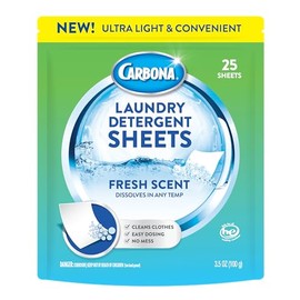 Carbona Hojas De Detergente Para Ropa - Aroma Fresco (1 Paquete - 25 Hojas)