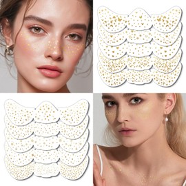 10 PCS Gold Glitter Freckles Face Tattoo Sparkles Makeup Patches Stickers for Women Girls Fairy Rave Festival Trinkets Accessories (Gold)