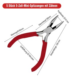5 x mini needle-nose pliers: 5 inch fine mechanic pliers, handles, non-slip fine pliers with spring needle nose pliers, cutting electronic tool for jewellery making, repair of household appliances