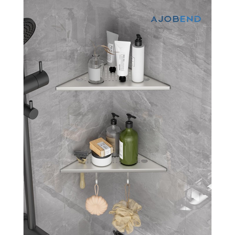 AJOBEND Corner Shower Shelves with Razor Slot & 2 Hooks,