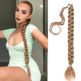BOBIYA Long Braided Ponytail Extension 30 Inch Pre-Stretched Braiding Hair Extensions DIY Braided Ponytail Natural Soft Braids Ash Brown