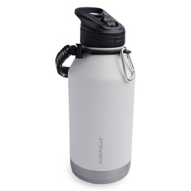 Hydragear Zenith Straw Stainless Steel Bottle with Carabiner, Compass, Signal Whistle, and Fire Starter - 64 Oz - Snow Drop Powder Coat