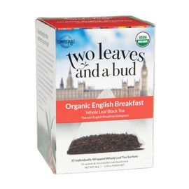 Two Leaves and a Bud Organic English Breakfast Tea Bags, Caffeinated Whole Leaf Black Tea in Compostable Sachets, 15 Count (Pack of 1)