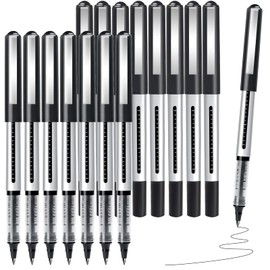 Rollerball Pen Fine Point Pens: 16Pack 0.5mm Black Gel Liquid Ink Pens Extra Thin Fine Tip Pens, Rolling Ball Point Writing Pens for Note Taking, Signature, Journaling, Office/Stationary Supplies