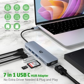 USB C Hub, OTAITEK USB C Adapter, 7 in 1 with 4K HDMI Output, PD 100W, 3 * USB 3.0, SD/TF/TF Card Reader, Compatible for Laptop, Surface Pro 7/8 and More Type C Devices