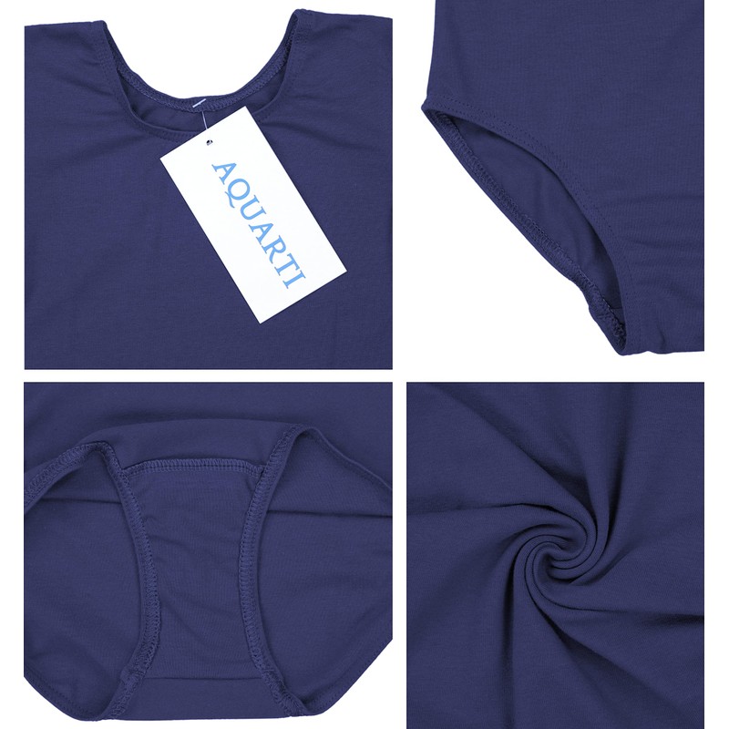 Aquarti Girls' 3/4 Sleeve Ballet Leotard, darkblue