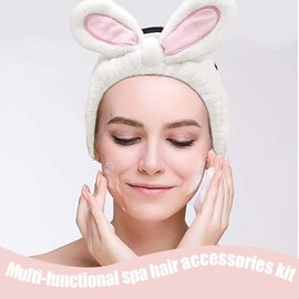 XOXVURI Hairband with Wrist Set for Make-Up - Women's Cosmetic Headband Elastic Coral Fleece Hair Bands for Washing Face Spa Yoga Sports Beauty, White