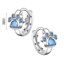 HinDaLi Earrings Silver 925 for Women Girls Hoop Earrings Silver Earrings Heart Silver Women's Hoop Earrings Heart Small Earrings Zirconia Blue Silver Earrings Lady Hoop Earrings Cat Paw Earrings Hoop