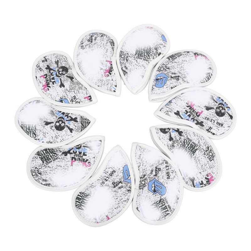10pcs Golf Iron Covers Skull Pattern PU Scratch Proof Club