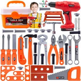 Juego de Herramientas para Niños, 47pcs Herramientas de Juguete con Chaleco y Taladro Eléctrico, Traje de Construcción de Juego de Simulación Regalo Navidad Cumpleaños para Niños 3 4 5 6 7 8 Año