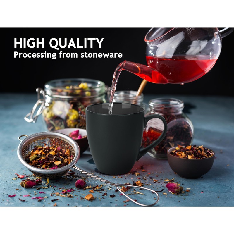 MIAMIO - Set of 6 Stoneware Coffee Mugs 12 Ounce/Cup