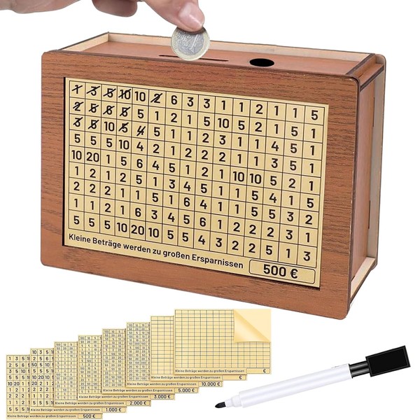 Reusable Wooden Money Box with Counter, Goalsaver Box with Savings