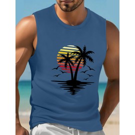 Tank Tops Men Sleeveless Shirts for Men Graphic Men's Tank Tops Hawaiian Beach Coconut Gym Tank Tops for Men Sleeveless Tops for Men Mens Tank Tops Summer Blue 3XL