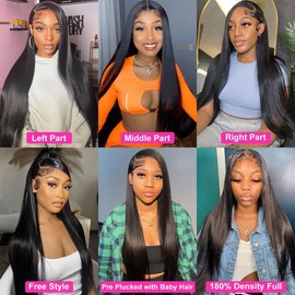 Gsoroel Real Hair Wig, Straight Human Hair Wig, 13 x 6 Lace Front Wig, Straight Real Hair Wig for Women, Black Wigs, 100% Brazilian Real Hair Wigs with Baby Hair, 150% Density, 18 Inches