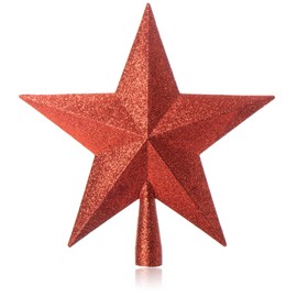 com-four® Christmas Tree Topper in Star Shape, Red Star for Christmas Tree Topper, Christmas Tree Decoration, Plastic Christmas Tree Decoration, Shiny Poinsettia (Red)