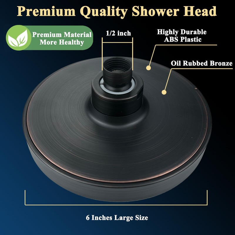 High Pressure Rainfall Shower Head, 6'' Luxury Showerhead with Anti-Clog
