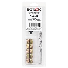 E-Z LOK Threaded Inserts for Wood, Repair Installation Kit, Includes Steel Hex Drive Flanged Thread Inserts, 1/4-20 Internal Thread, 15mm Length, Drill, Installation Tool