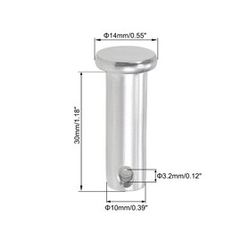 sourcing map Single Hole Clevis Pins - 10mm X 30mm Flat Head 304 Stainless Steel Link Hinge Pin 5Pcs