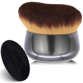 Extra Large Body Makeup Brush For Self Tanner, Leg Makeup & Bronzer Blend, 75 mm Wide-Headed Kabuki Brush for Even& Pretty Sunscreen& Lotion Application. With Cleaning Mat, Face Back Brush Set - Black