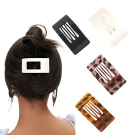 KIUEZIR 4 Pack Square Flat Claw Clips for Women, Leopard Print Smooth Acrylic Hair Clips with Cutout Design, Ergonomic Curve for All-Day Comfort (Office, Dates & Vacation Hair Accessories)