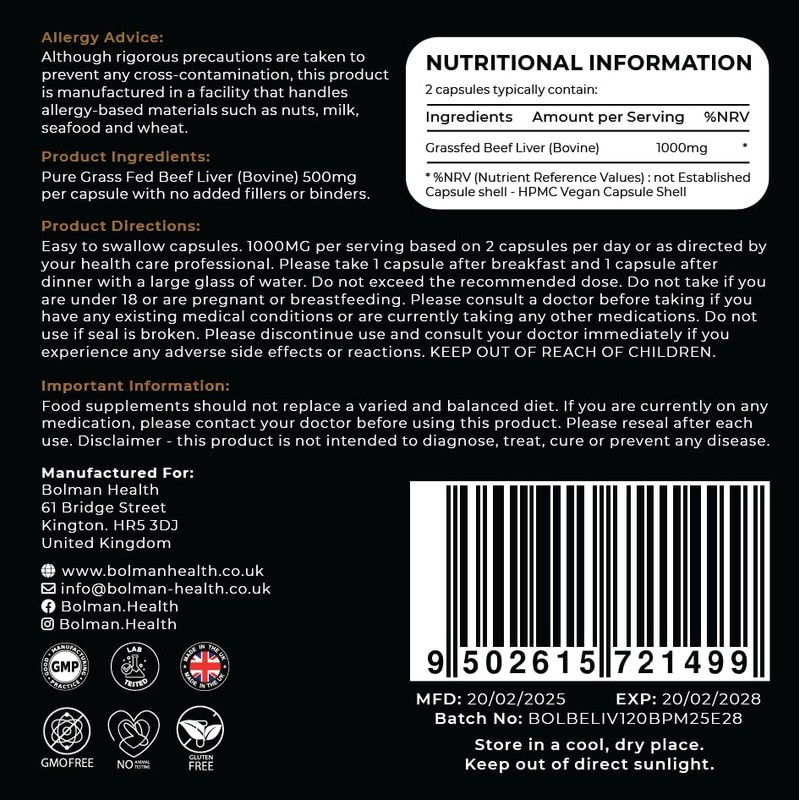 Grass Fed Beef Liver | 60 Day Supply | 120