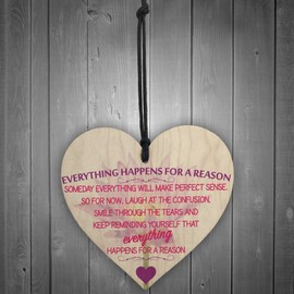 RED OCEAN Everything Happens For A Reason Wooden Hanging Heart Plaque Cute Friendship Gift Sign