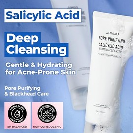 JUMISO Salicylic Acid (0.5% BHA) Foaming Cleanser with Blue Clay – Low pH, Fragrance-Free Face Wash for Oily & Acne-Prone Skin – Blackhead & Pore Care, Non-Comedogenic, 4.23 oz