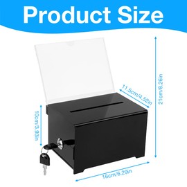 Mineup Spendenbox Abschließbar, Acrylspendenbox mit Schlüssel, 16 x 12 x 10 cm Acryl Spendenbox, Spendendose, Losbox Abschließbare mit Aufkleber zum Kommentieren, SpendenSammeln,Schwarz