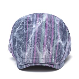 Quanhaigou Unisex Denim Newsboy Hats Flat Ivy Gatsby Cabbie Driving Berets Hat Cotton Dad Cap for Men Women (Vintage Striped Blue)