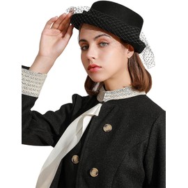 Women Vintage 100% Wool Felt Flowers Bucket Cloche Bowler Hat Church Wedding Dress Fascinator Hat 015 Black One Size
