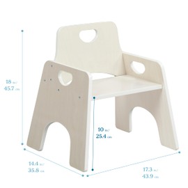 ECR4Kids Stackable Wooden Toddler Chair, 10in, Kids Furniture, White Wash, 2-Pack