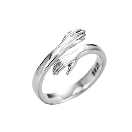 Yunobi 925 Sterling Silver Ring - Adjustable Hug Hands Ring for Men and Women, Silver Platinum, 925