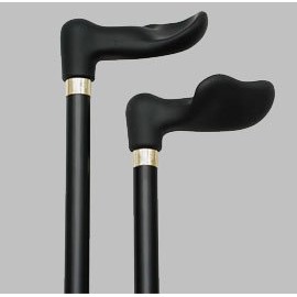Walking cane - Soft touch right handle. This walking stick cane has a comfortable anatomical palm grip handle good for arthritis sufferers. This wooden cane is unisex. This walking aid has a black stained hardwood shaft. This custom cane has a weight capacity of 250 pounds.