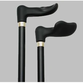 Walking cane - Soft touch right handle. This walking stick cane has a comfortable anatomical palm grip handle good for arthritis sufferers. This wooden cane is unisex. This walking aid has a black stained hardwood shaft. This custom cane has a weight capacity of 250 pounds.