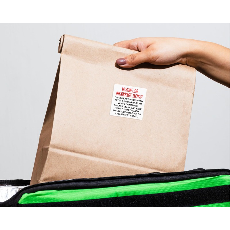 100 DoorDash Missing Items Stickers, Dasher Bag Labels for Customers,