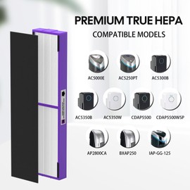 FLT5250PT True HEPA Replacement Filter Compatible with Air Purifier Replacement Filter C, 4 HEPA with 8 Carbon Pre-Filter for AC5250PT AC5000E AC5300B AC5350W AC5350B CDAP5500 and More