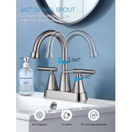 Cobbe Bathroom Faucets for Sink 3 Hole, 4 Inch with Pop Up Drain and 2 Supply Hoses, 2 Handle Centerset Bathroom Faucet for Sink Vanity, Brushed Nickel, 2 Pack