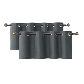 Home Queen Grommet Blackout Curtain Valance Window Topper for Living Room, Short Cafe Valence, Set of 2, 54 W X 18 L Inch, Charcoal Grey