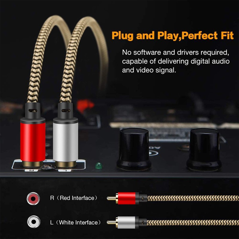 2RCA to 2RCA Cable 50ft, Hanprmee Gold-Plated [Copper Shell] [Heavy
