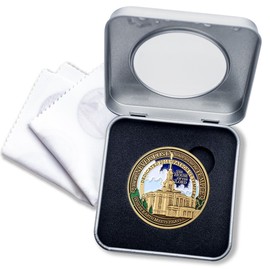 Armor Coin & Emblem - LDS Payson UT Temple Medallion with Deluxe Display Tin Box and Bonus polishing Cloth