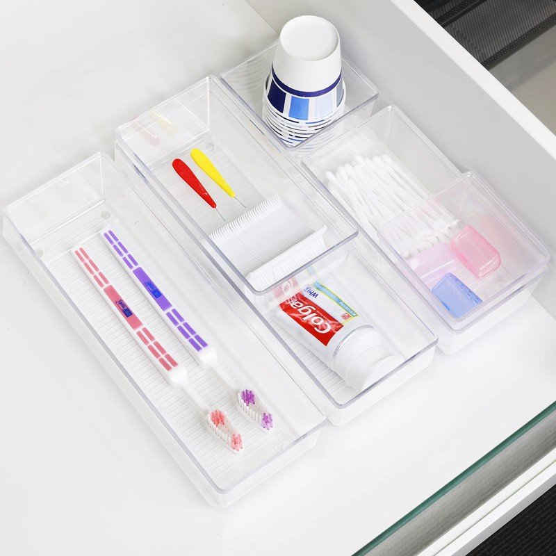 Simple Houseware Clear Drawer Organizer for Office Bin Desk Storage,