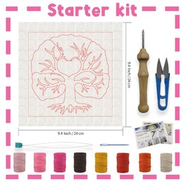 INFUNLY Set of 2 Abstract Tree Punch Needle Starter Kits Pink Tree of Life DIY Punch Needle Embroidery Set for Beginners Plants Cross Stitch Carpet Hooking Set with Instructions for Craft Lovers Home