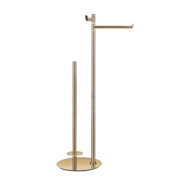 BVL Toilet Paper Holder Stand in Gold, SUS304 Stainless Steel, Weighted Base, Holds 5 Jumbo Rolls, Waterproof Pad, Compact Space-Saving Design with Built-in Hook for Modern Bathroom Storage