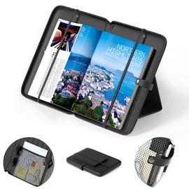 KDD KDD 3 in 1 Book Stand for Reading, Portable Book Sleeve for Book Lovers with Mesh Storage Bag and 3 Pen Slots, Lightweight Book Holder with Retaining Strap, Reading Accessories Fits Book and Tablet