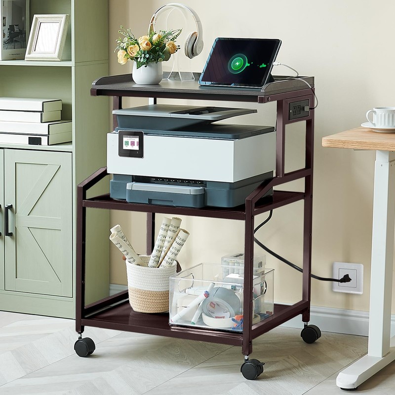 Lauren&Harold 34'' Printer Stand with Storage 3-Tier Printer Table with