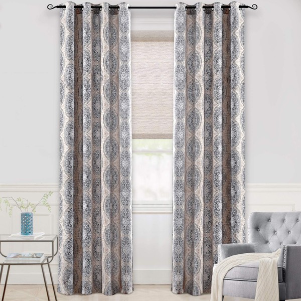 DriftAway Adrianne Thermal and Room Darkening Grommet Unlined Window Curtains Set of 2 Panels Each 52 Inch by 120 Inch Beige and Gray