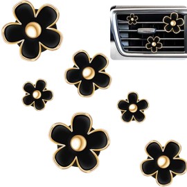6 Pack Car Air Vent Clips, Air Conditioner Vent Clips, Alloy Daisy Decorative air Fresheners, Fashionable Car Interior Decoration, Stress Relief, Gift for Cars Owners (Black)