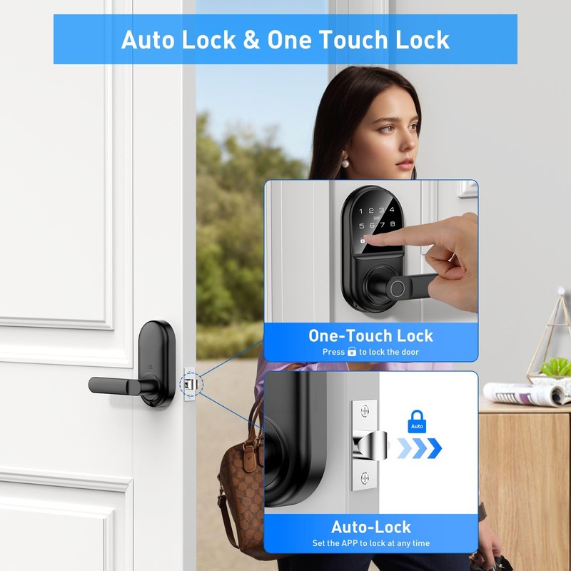 Smart keypad Door Lock with Handle，Fingerprint Keyless Entry Digital Lock