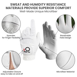 Golf Gloves Men Left Hand for Right Handed Golfer Resistant Grip Weathersof Synthetic Value 2 Pack, Men’s Golf Glove Relaxgrip Hot Wet Weather Color White Black Durable Breathable (White, M)
